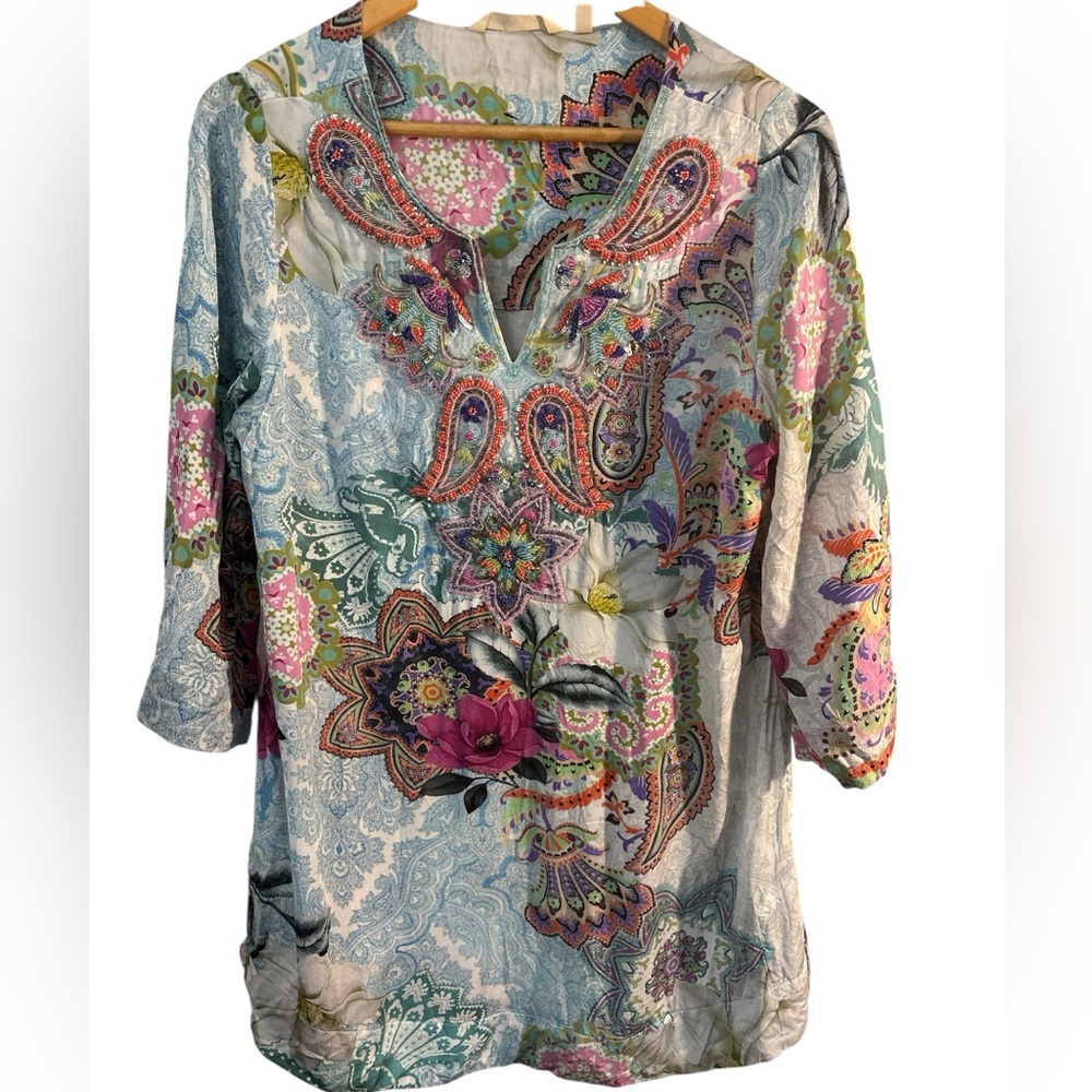 Soft Surroundings Florent Tunic Beaded embellished Blouse Swim Cover Medium